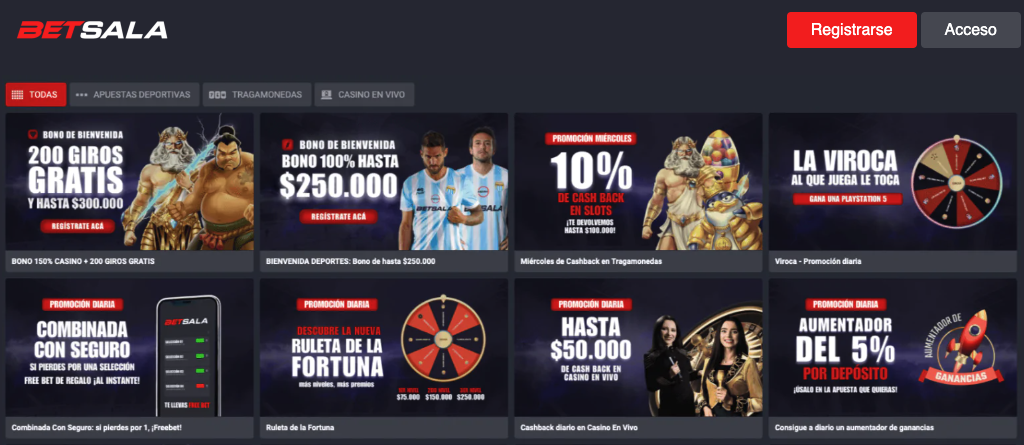 Ofertas activas en la sección de promociones Betsala