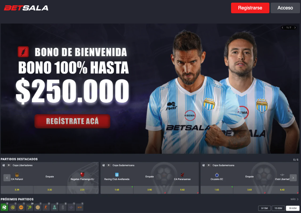 Página de inicio de apuestas deportivas en Betsala